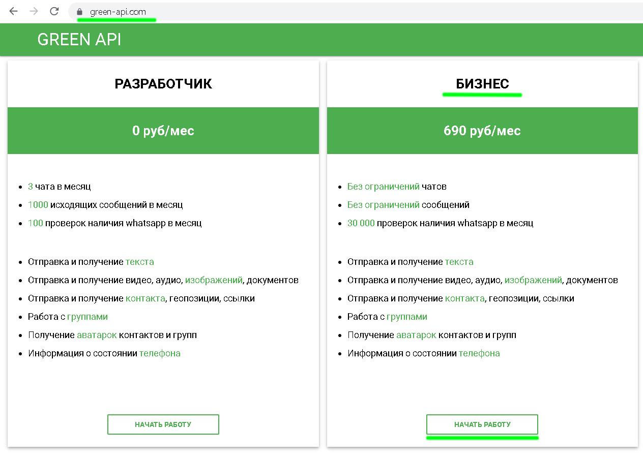 Неофициальное WhatsApp API green-api.com